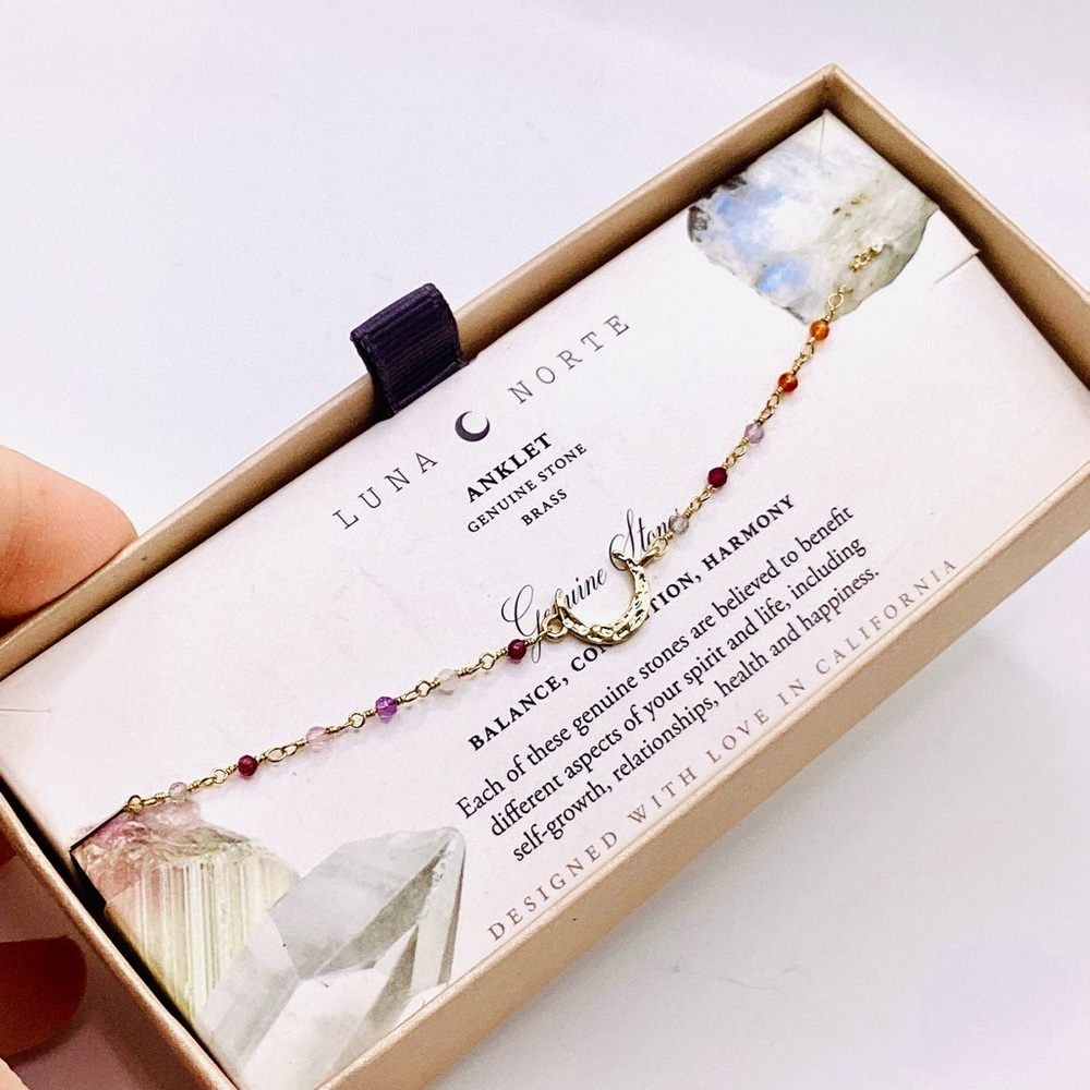 Luna Norte Gold Anklet with Multicolor Gemstone Beads